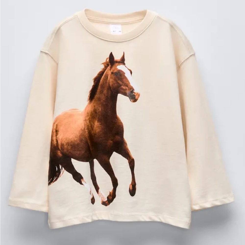 NWT ZARA Teen's Cream Horse Print Shirt